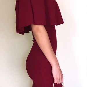 Crimson Red Body Con Off the Shoulder Dress